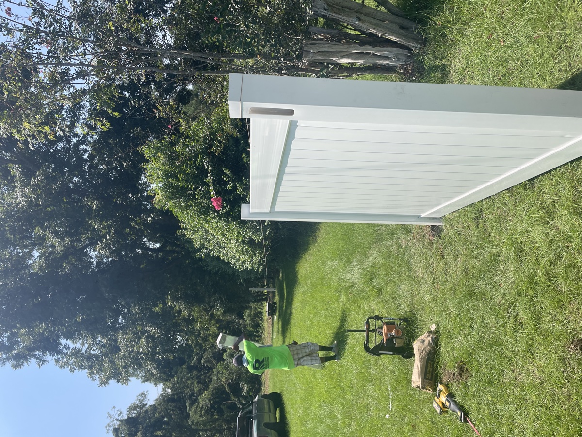 Vinyl fence installation Columbia SC — day 1, first panels going in