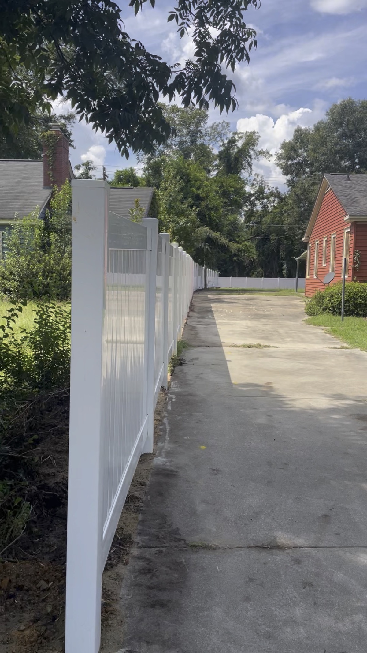 Finished vinyl privacy fence close-up Columbia SC